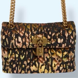 Kurt Geiger NWT Quilted Leopard Print Shoulder Bag in Black, Gold, Brown
